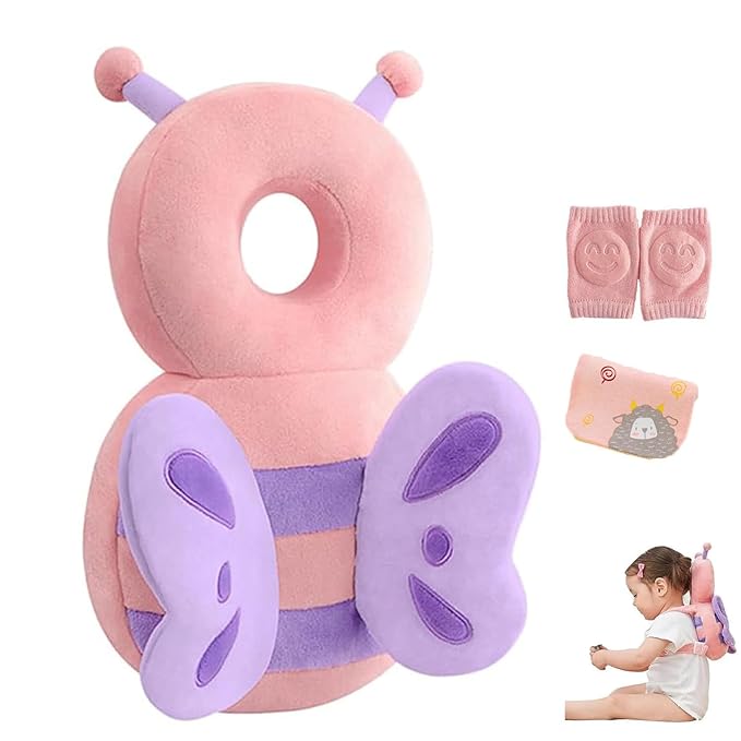 Baby Head Protector Backpack, Toddler Baby Head Protection Backpack, Soft, Comfortable and Baby Head Protection Backpack Wear Safety Pad - Pink Butterfly