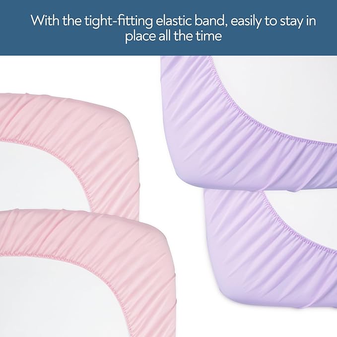 Changing Pad Cover for Girls 4 Pack, Baby Fitted Changing Table Cover Sheets, Soft Breathable for 32"x16" Diaper Change Table Pad, Bassinet Sheets Neutral - Pink and Violet
