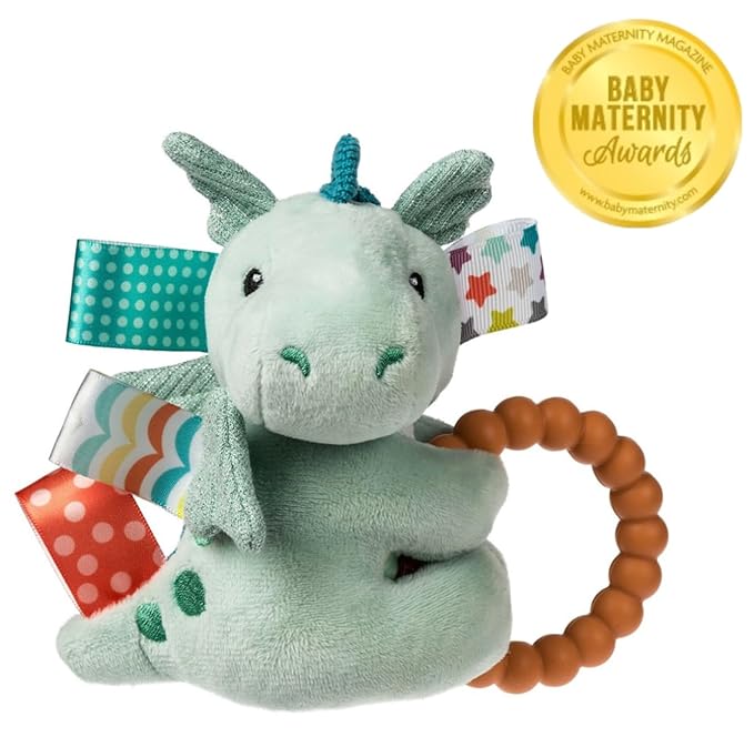 Soft Baby Rattle with Soothing Teether Ring and Sensory Tags, 6-Inches, Drax Dragon