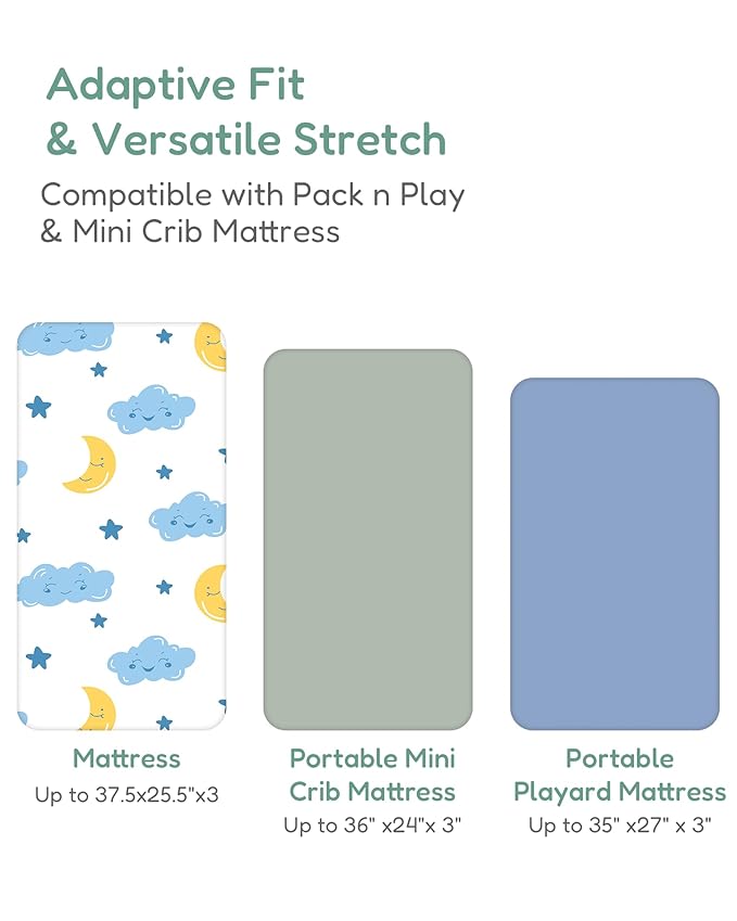 Pack and Play Sheets Fitted 2 Pack, 38x26 Graco Pack n Play Sheets for Playard & Travel Crib Mattress, Ultra Soft Jersey Knit, Breathable Stretchy Deep Pocket, Compatible with Mini Cribs