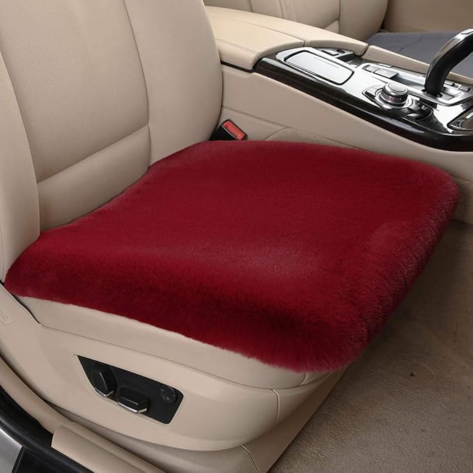 Winter Soft Warm Faux Rabbit Fur car seat Cushion,Universal fit Plush Front and Back Fuzzy car seat Pads Cushion Cover Protector - 1pcs (Front seat 1pcs,Wine red)