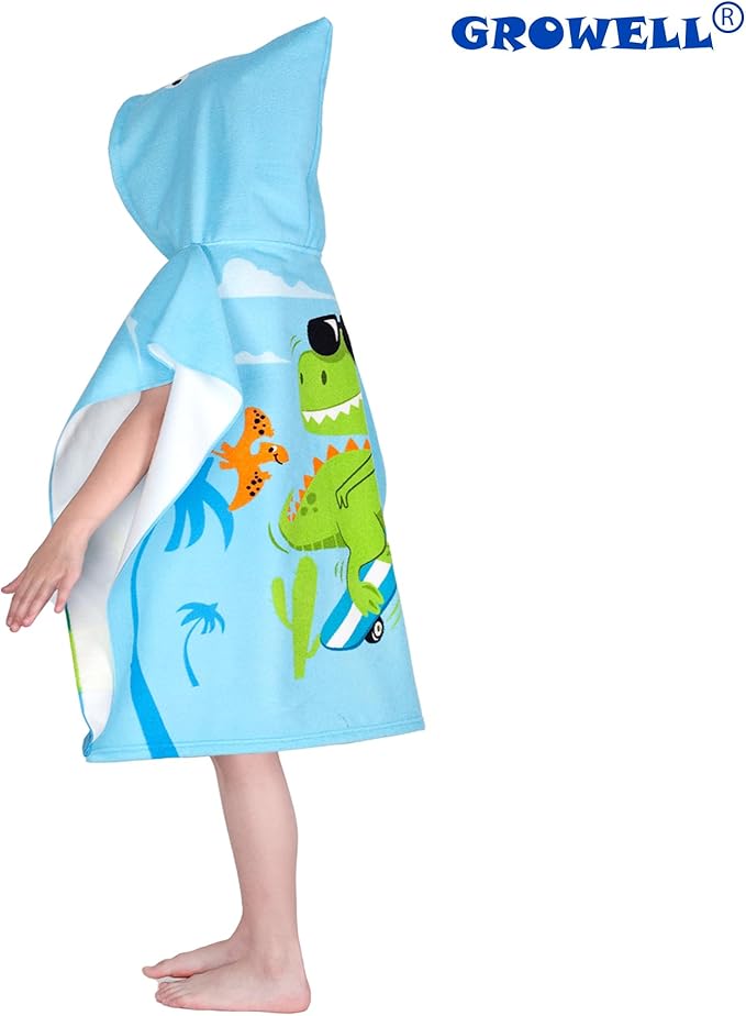 Hooded Kids Beach Towels - Toddler Bath Towel Girls Boys Swim Cover-ups for Ages 1 to 6 Kids Pool Towels Quick Dry Lightweight Soft Microfiber Poncho Towel 24x23(Skating Dino)