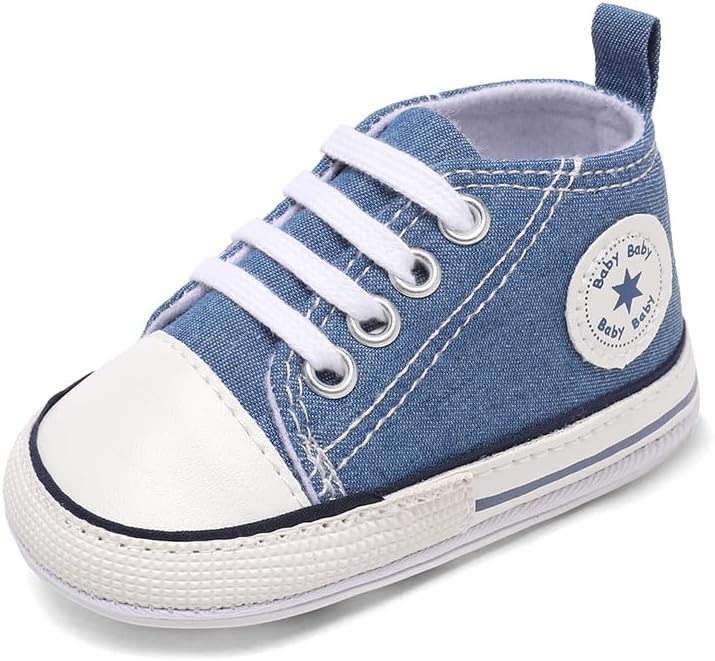 Unisex Baby Girls Boys Canvas High-top Shoes, Newborn Infant Anti-Slip Soft Sole Frist Walking Breathable Sneakers