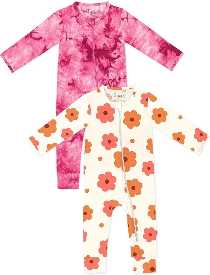 Baby Girls Boys Footless Romper 2 Way Zipper Soft Rayon Outfits, Outdoor Tie-dye Long Sleeve Clothes Jumpsuit