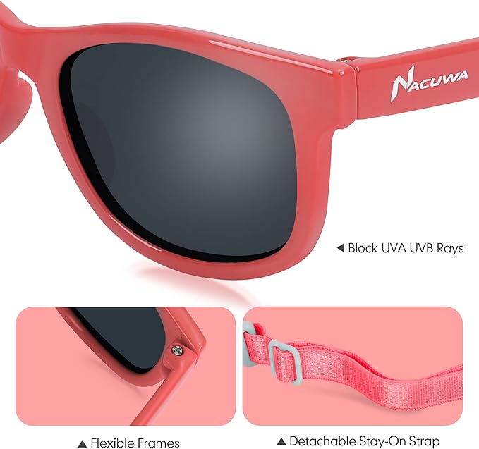 Baby Sunglasses - 100% UV Proof Sunglasses for Baby, Toddler, Kids - Ages 0-2 Years - Case and Pouch included