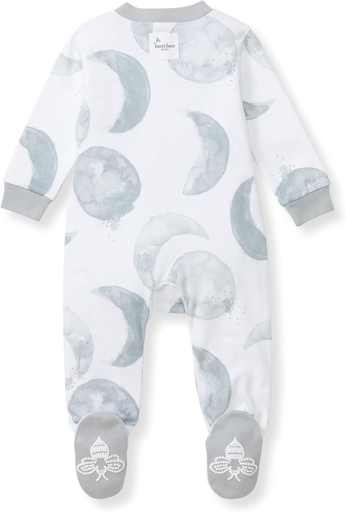 Burt's Bees Baby Boys Sleep and Play PJs, 100% Organic Cotton One-Piece Zip Front Romper Jumpsuit Pajamas