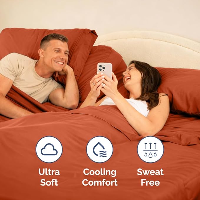 Split Head King Sheet Set – 4 Piece Flex Split Top King Sheets for Adjustable Beds - Fits 14” to 16" Mattress w/ Deep Pockets - Soft, Breathable & Cooling - Luxury Bedding & Wrinkle Free - Terracotta