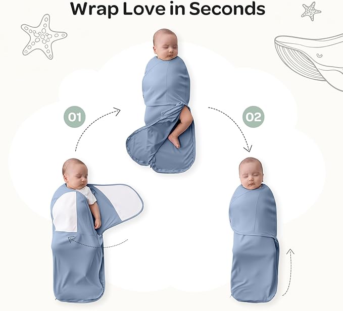Momcozy Swaddles for Newborns, Quiet Fastener Suitable for Infant 0-3 Months, New-Parent-Friendly Swaddle Sack, Reduce Startle Reflex, Newborn Boys Girls Registry Essentials, 2-Pack, Serenity