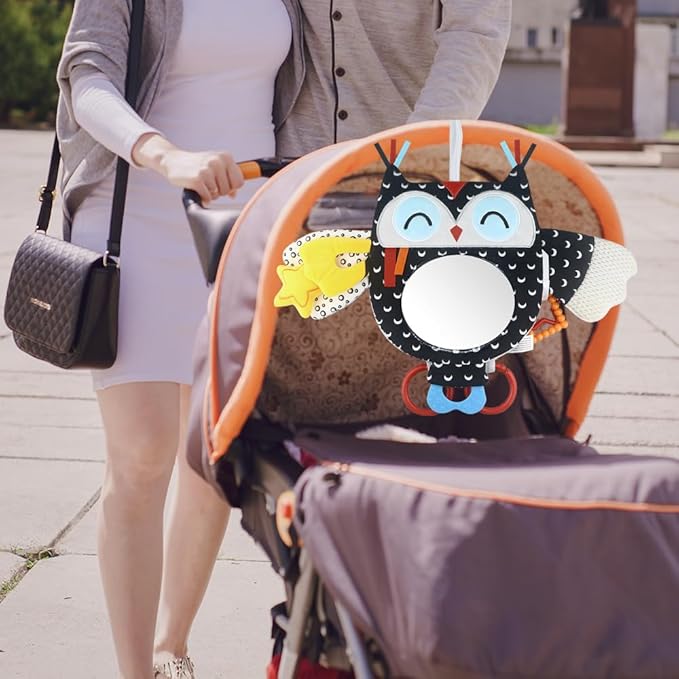 Caterbee Baby Black and White Toy with in-Sight Car Mirror for Hanging car seat, Stroller, Crib, High Contrast Baby Toys for Neborn Tummy time (White&Black)