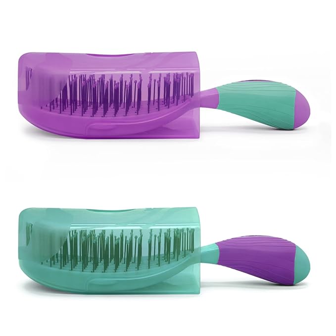 NuWay 4HAIR U.S. Patented Detangler Hair Brush for Men & Women - Purple & Teal | Hair Comb for Scalp Care - Fast Dry Venting Scheme - TravelC Detangling Brush for All Hair Type