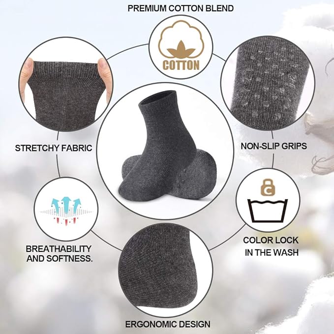 JAKIDAR 12 Pack Baby Toddler Socks Non Slip Grip Cotton Crew Socks for Boys Girls Infants Kids