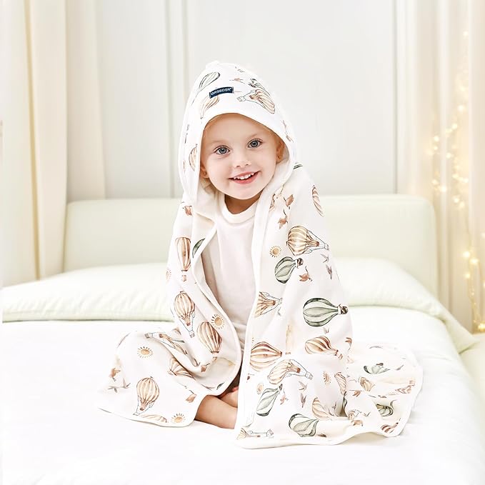 GRSSDER Baby Hooded Towel 2 Pack for Newborn, Super Soft Bath Towels with Original Designs, Ultra Absorbent Knit Terry, Large Toddler Towels with Hood for Boys Girls, Shower Gifts for Infant,34"x 34"