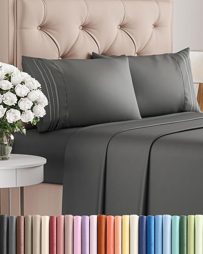 Cal King Size 4 Piece Sheet Set - Comfy Breathable & Cooling Bed Sheets Set - Hotel Luxury Bedding for Women, Men, Kids, Teens, Boys & Girls - Deep Pockets, Soft, Wrinkle Free - Oeko-Tex - Charcoal
