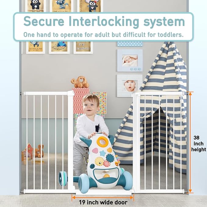 Fairy Baby 38" Extra Tall Pet Gate, 29.5"-48.8" Extra Wide Long Baby Gate, Metal Auto Close Safety Child Toddler Gate, Pressure Mounted Dog Gate No Climb Fence for Stairs Doorways Kid or Pet, White