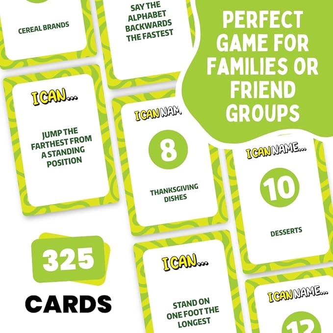 I Can Name... | Fast-Paced Family Party Game of Bidding & Brainpower | Hilarious Card Game Night, Party Game for Teens, and Adults, for Groups and Gatherings | 325 Fun Challenge Cards