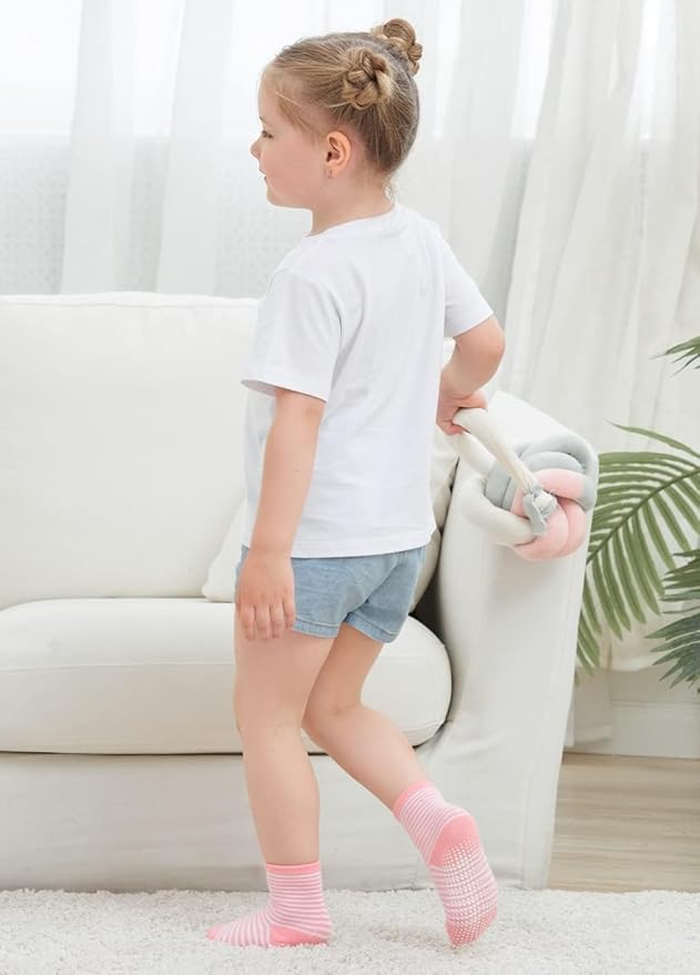 ZAPLES Baby Non Slip Grip Crew Socks with Anti Skid Soles for Infants Toddlers Kids Boys Girls