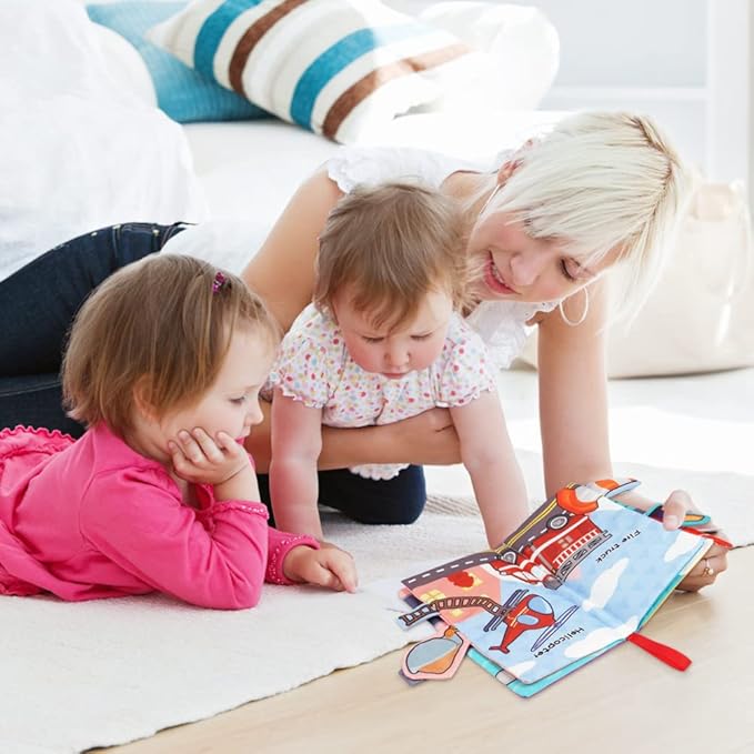 Vicloon Baby Books - 2PCS Touch & Feel Books, 6-12 Months, Transport & Space Theme, Crinkle Cloth & Soft Tummy Time Toys for Newborns