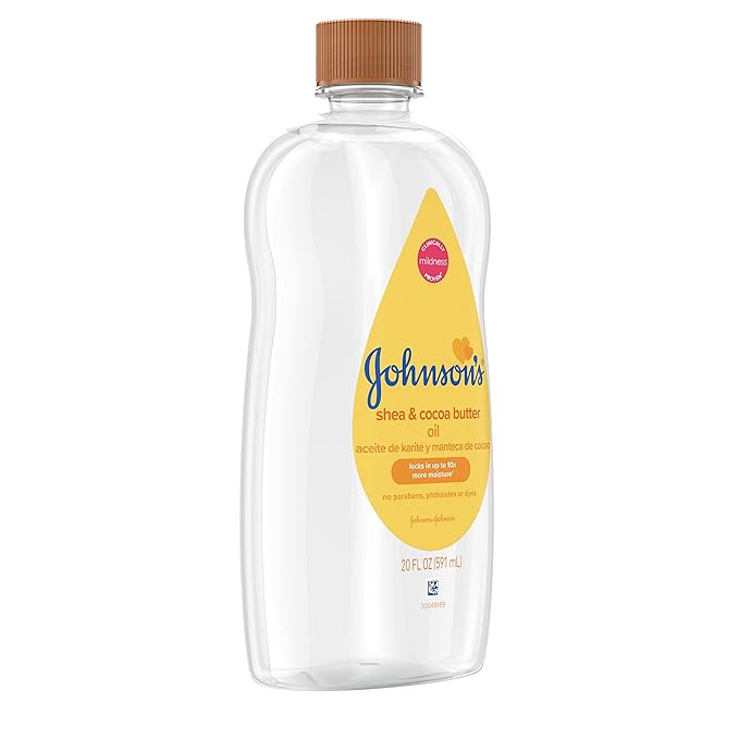 Johnson's Baby Oil, Mineral Oil Enriched with Shea & Cocoa Butter to Prevent Moisture Loss, Hypoallergenic, 20 fl. oz (Pack of 2)