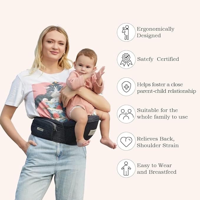 Baby Hip Baby Carrier,Toddler Carrier with Adjustable Strap and Pocket,Ergonomic Waist Pack Holder for Newborns & Toddlers (Dark Grey)
