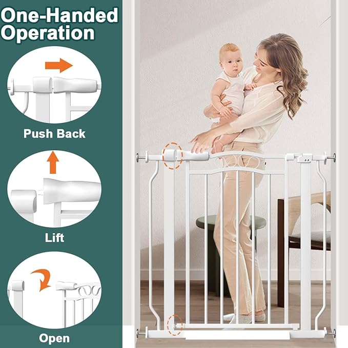Fairy Baby 62.5"-71.6" Extra Wide Long Baby Gate for Doorways, Large Dog Gate for the House, No Drill Baby Gate for Stairs, Pressure Mounted Toddler Safety Child Gate Auto Close Pet Gate Indoor, White