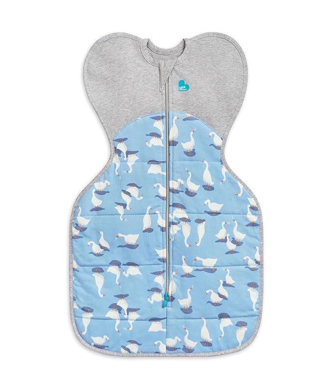 Love to Dream Warm Swaddle UP 2.5 TOG Baby Sleep Sack for Autumn & Winter | Arms Up Position for Self-Soothing, Calms Startle Reflex | Newborn 5-8.5 lbs, Dusty Blue Silly Goose