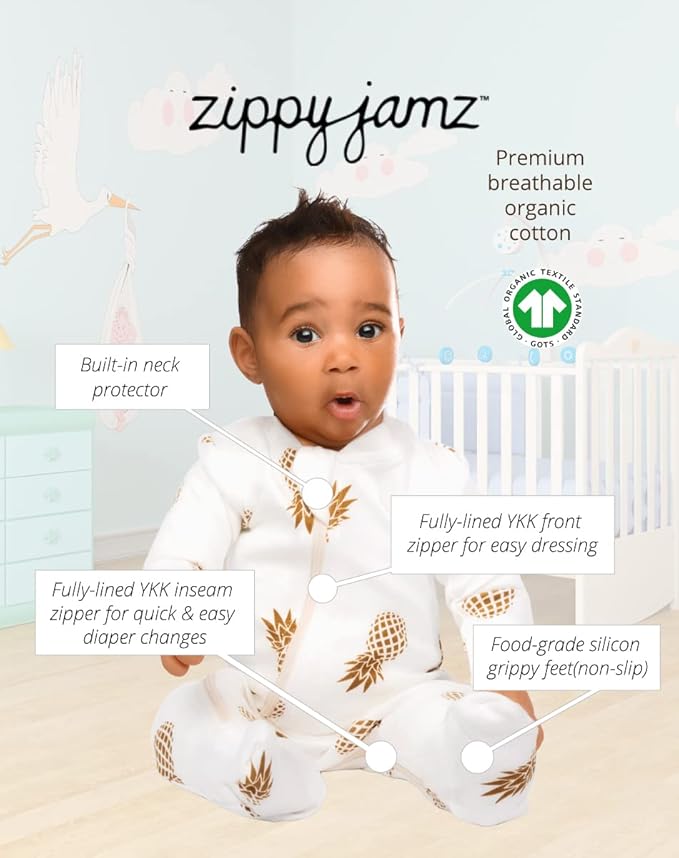 zippyjamz – Zipper Organic Sleeper Footed Onesies Sleeper Baby Pajamas with Inseam Zipper