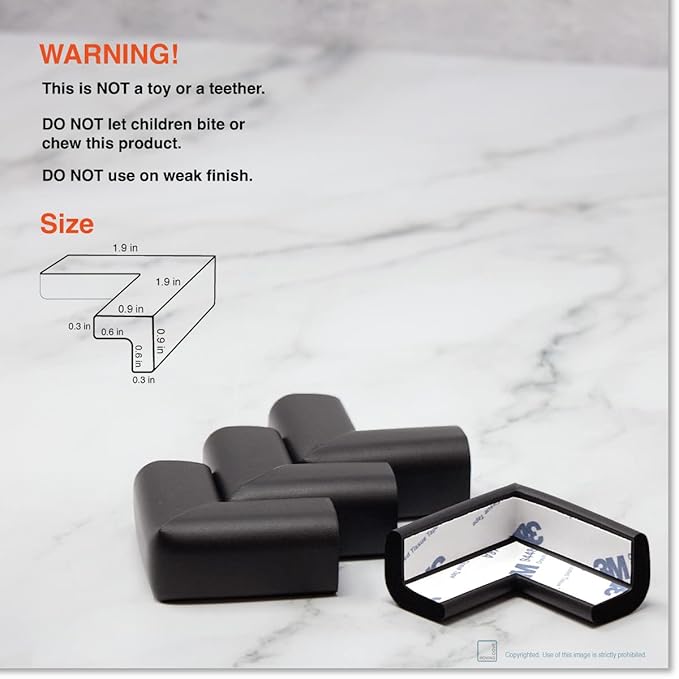 Roving Cove Slimfit Corner Edge Protector for Baby Proofing (Small 18ft Edge 8 Corners), Furniture Safety Bumper Guard, Soft NBR Rubber Foam, 3M Adhesive, Onyx Black