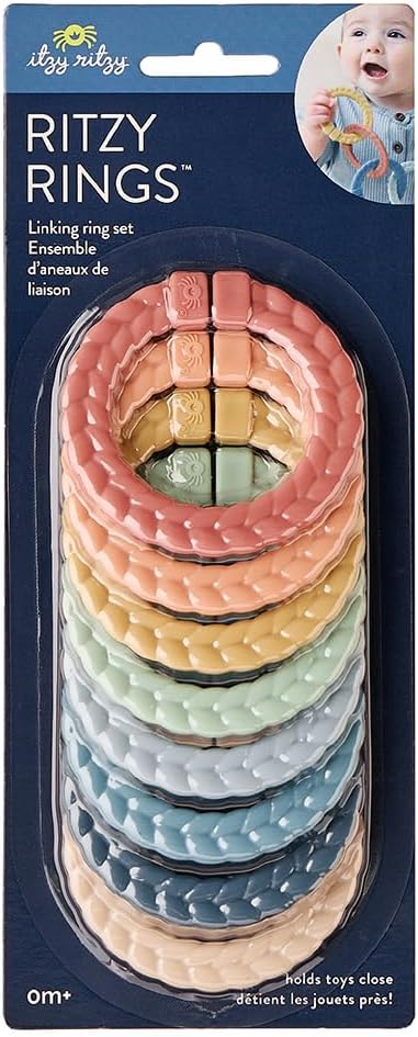 Itzy Ritzy Linking Ring Set; Set of 8 Braided, Rainbow-Colored Versatile Linking Rings; Attach to Baby's Car Seat, Stroller & Activity Gym to Keep Toys Nearby; Rainbow