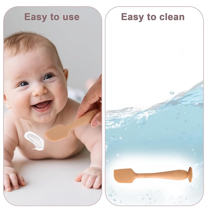 2pcs Baby Diaper Cream Spatula with Travel Case, 2 Sizes Soft Flexible Silicone Butt Paste Applicator Baby Diaper Rash Cream Spatula Bum Brush for Newborn(Brown)