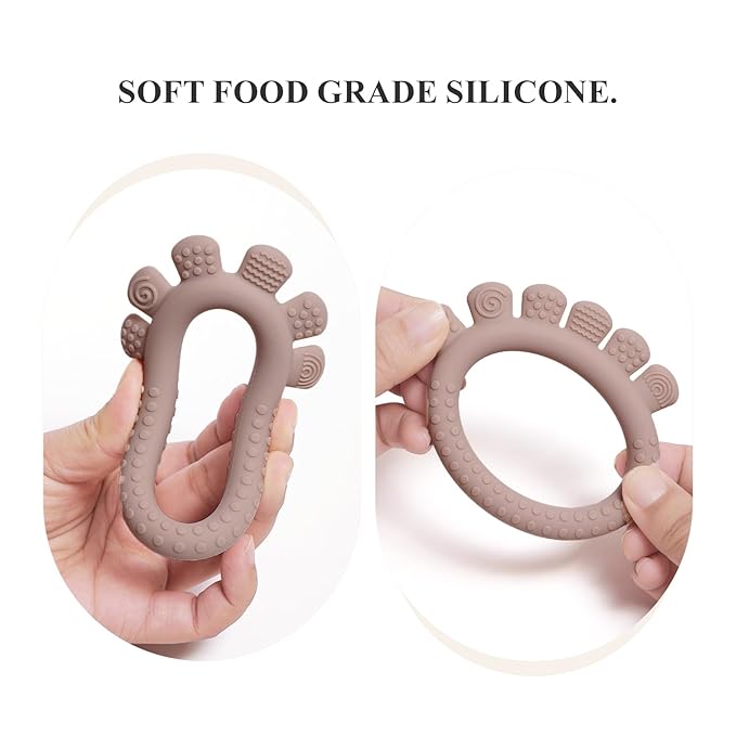Baby Silicone Teething Ring Toys for 0-6,6-12 Months Boys and Girls,Chew Teether Stuff for Infant,Newborn Must Have Essentials,BPA Free,Soft and Textured. (Gray)