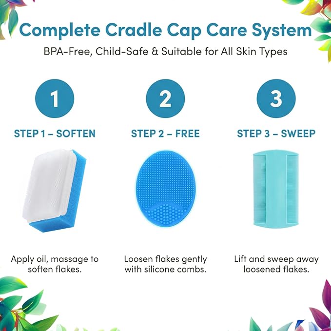 Cradle Cap Brush for Babies - Cradle Cap Treatment | Baby Sponge for Bathing | Baby Brush and Comb Set Newborn | Baby Comb & Scalp Scrubber (Set of 6)