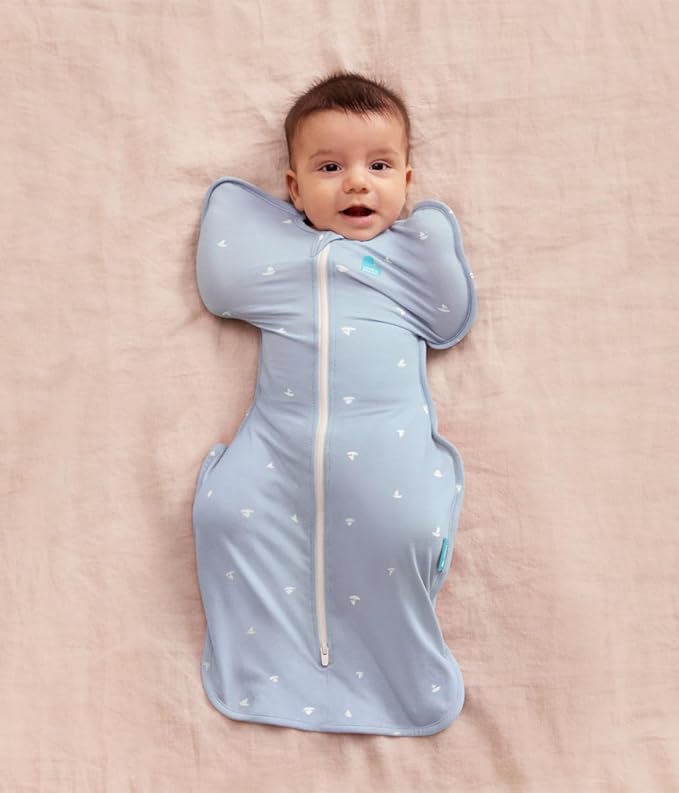 Love to Dream Swaddle Up Viscose from Bamboo, Arms Up Position, Soft and Sustainable Bamboo Fabric, Versatile Wearable Blanket, 1.0 TOG (20-24°C) Ideal for Moderate Temps, Boats Mist, Small 8-13 lbs