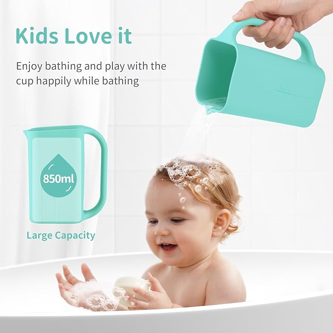 Baby Bath Rinse Cup 100% Food Grade Silicone Wash Rinser Cup For Kids (Turquoise)