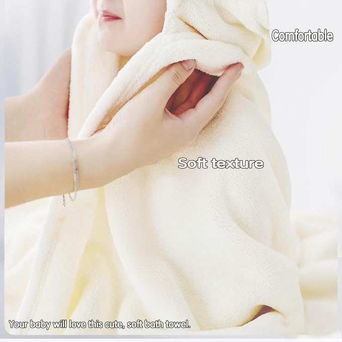 Toddler Bath Towel Baby Towels with Hood 27.5"X55" Ultra Absorbent Soft Bathrobe Blanket Kids Shower Towel for Girls and Boys (Pearl)