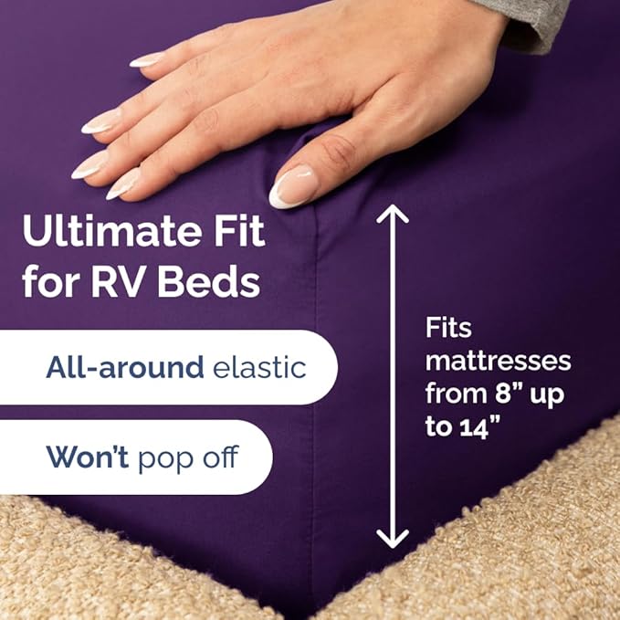 RV Short Queen Sheet Set 60 X 75 - 4 Piece RV Short Queen Bed Sheets - Soft, Breathable & Cooling - Designed for Bunks, Trailers and Campers - Fits 8” to 12" Mattress - Hotel Luxury Bedding - Purple