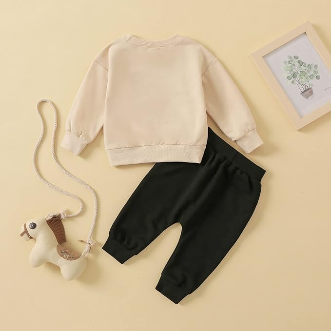 Toddler Baby Boy Clothes Solid Color Long Sleeve Crewneck Sweatshirt Top Casual Pants Set 2Pcs Fall Winter Outfits