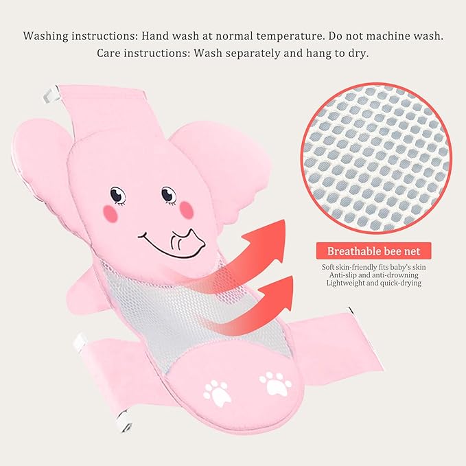 AIR&TREE Baby Bath Seat Support Net, Quick Drying, Adjustable, Comfortable, Non-Slip, Infant Bathtub Sling Shower Mesh for a Tub, with Safety Support Corners (Pink)