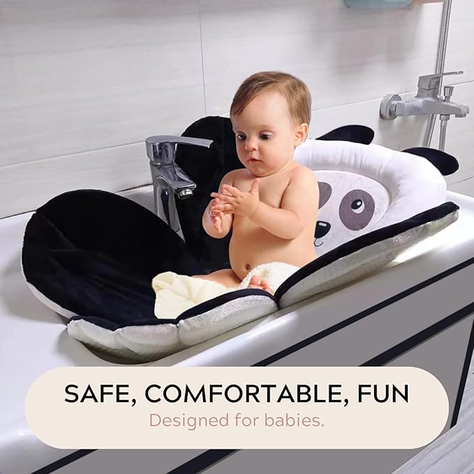 PandaEar Baby Bath Pad for Infant Newborn | Bath Seat Soft Panda Cushion Mat for Sink Bathtub Essentials Shower Gift (Black)