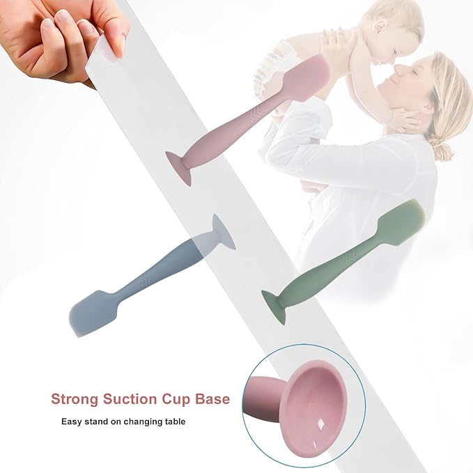 Diaper Cream Spatula Butt Spatula Baby Diaper Spatula, Soft Silicone Butt Paste Spatula Diaper Rash Cream Applicator Diaper Cream Brush with Suction Cup Base