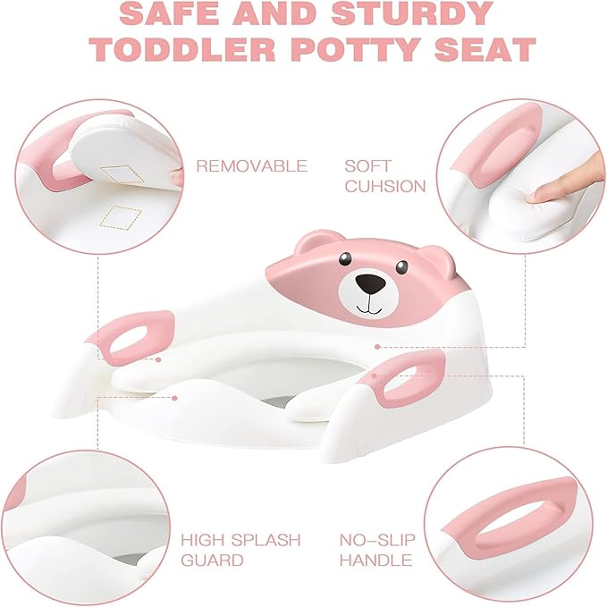 Potty Training Seat with Step Stool Ladder, SKYROKU Potty Training Toilet for Kids Boys Girls Toddlers - Comfortable Safe Potty Seat with Anti-Slip Pads Ladder （8838-Pink）
