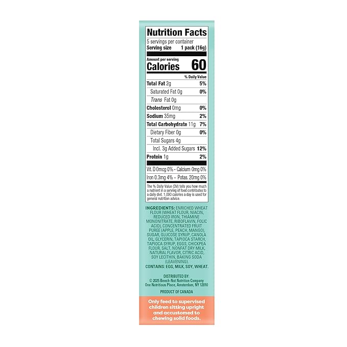 Beech-Nut Toddler Snacks Jammin' Waffles with Fruit Filling for Babies & Toddlers, Peach Mango, 10 Boxes (50 Individually Wrapped Packs)
