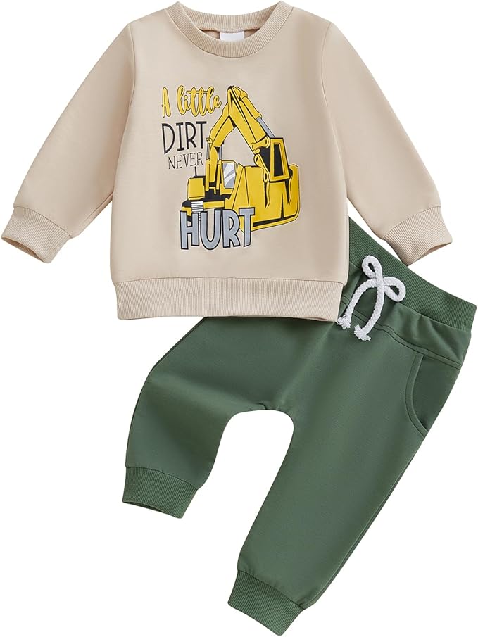 WZTYYDS Toddler Baby Boy Fall Clothes Letter Truck Long Sleeve Pullover Sweatshirt Tops Joggers Pants Set Winter Outfits