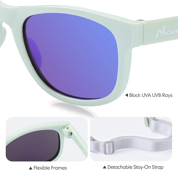 Baby Sunglasses - 100% UV Proof Sunglasses for Baby, Toddler, Kids - Ages 0-2 Years - Case and Pouch included