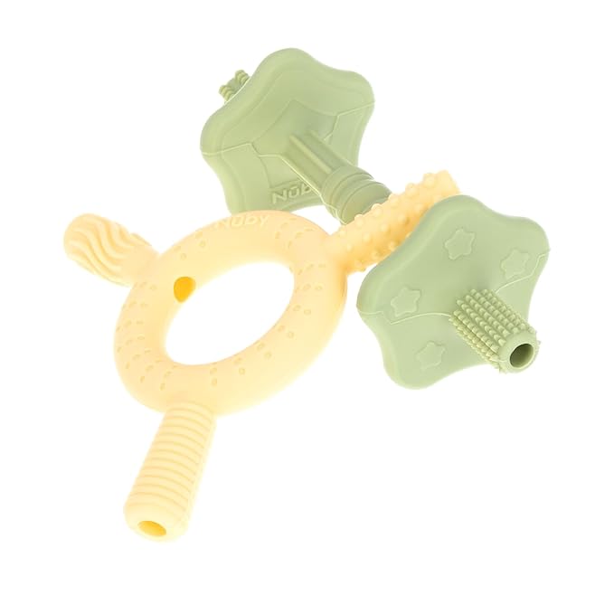 Nuby Hollow Tube Silicone Teething Toy - (2-Pack) Baby Teething Sticks - 3+ Months - Yellow and Green