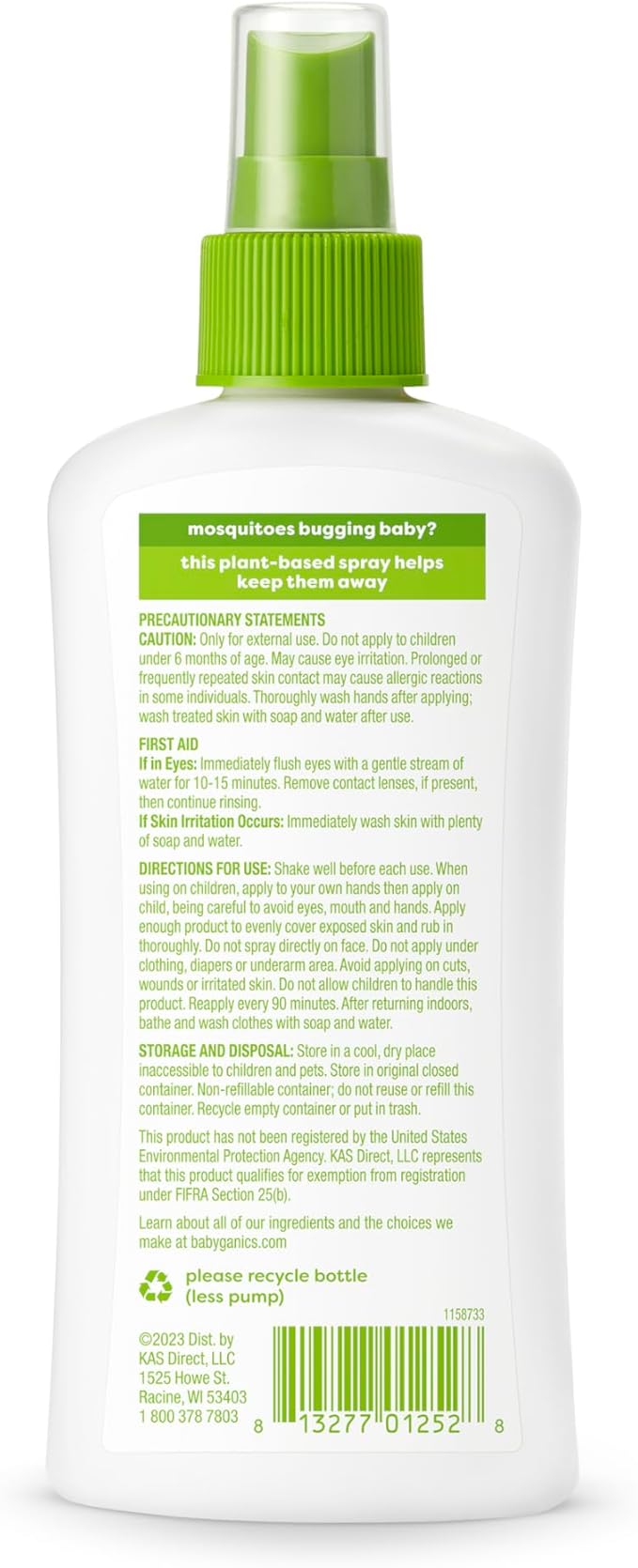 Babyganics Insect Spray, 6oz, 2 pack, Made with Plant and Essential Oils, Packaging May Vary