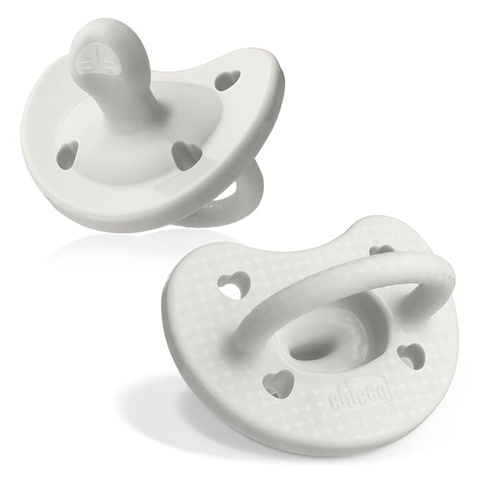Chicco PhysioForma Luxe Orthodontic Pacifier, 0-6m | 100% Soft Silicone | Supports Breathing & Oral Development | Textured Shield & Handle | Includes Sterilizing Case | BPA Free | Pearl Grey, 2pk