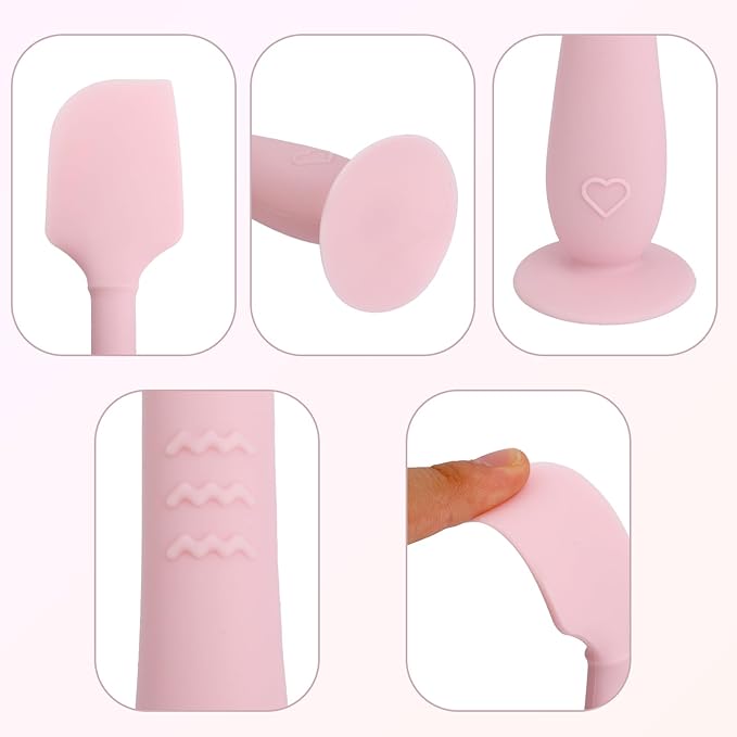 2pcs Baby Diaper Cream Spatula with Travel Case, 2 Sizes Soft Flexible Silicone Butt Paste Applicator Baby Diaper Rash Cream Spatula Bum Brush for Newborn (Pink)