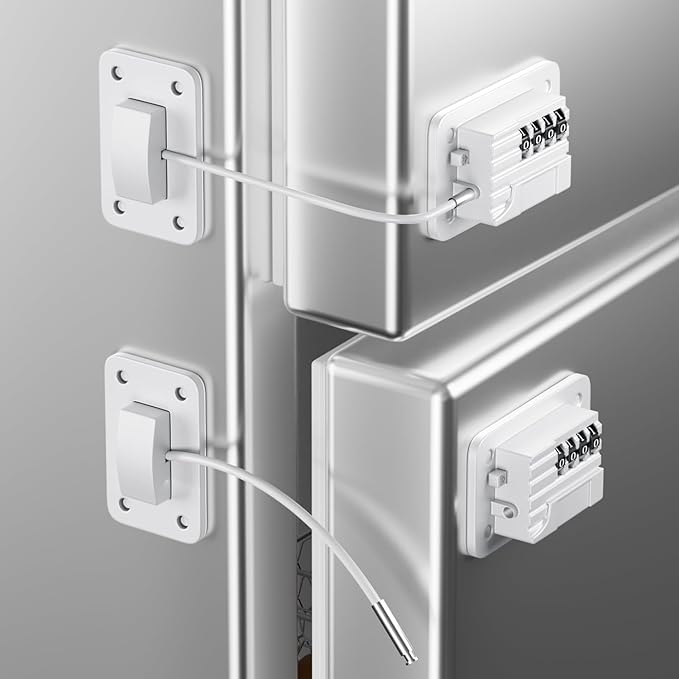 Refrigerator Lock, Heavy Duty Fridge Locks for Kids, Freezer Lock with Combination for Refrigerator Drawer Cabinet Safety, Easy to Install No Keys Needed White, 2 Packs