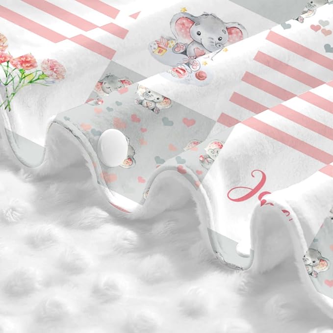 Personalized Floral Elephants Baby Car Seat Canopy for Babies with Name, Custom Car Seat Covers for Girls, Opening Minky Nursing Breastfeeding Cover Infant Carseat Canopies for Newborn