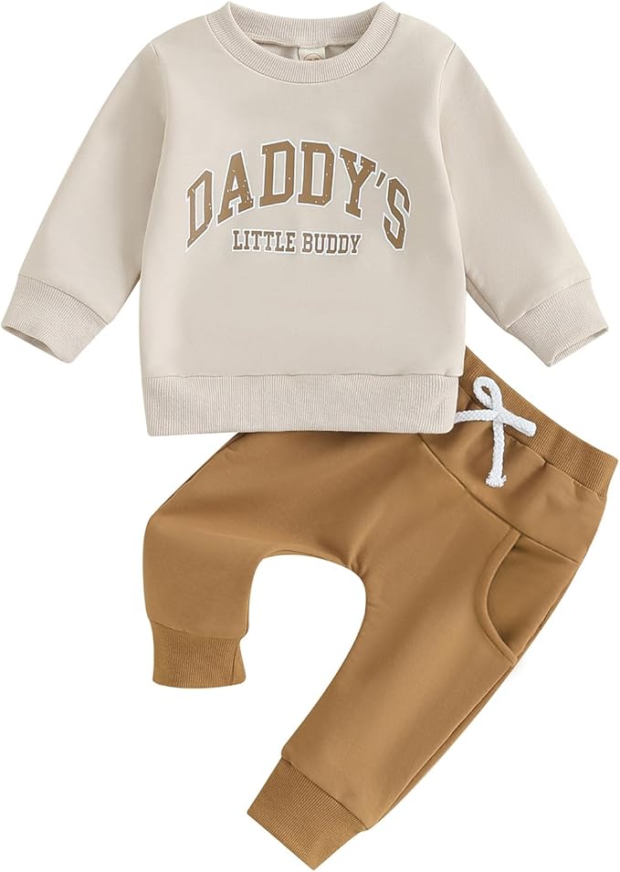 Baby Boy Fall Clothes Set Long Sleeve Letter Print Sweatshirt Pants Toddler Infant Outfits 6 12 18 24 Months 2T